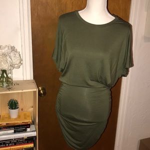 Army green open back Lulus dress with ruching S